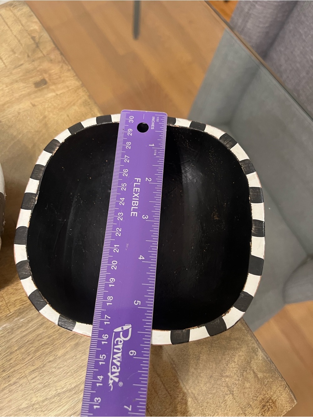 Black and White Striped Wood Bowls - Set of 2 - Picture 3 of 4